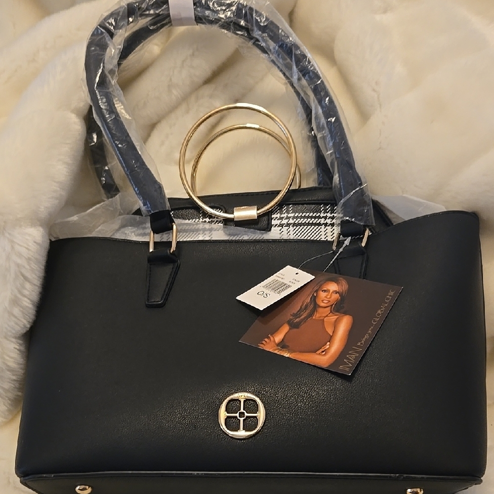 IMAN Black and Gold Shoulder Bag